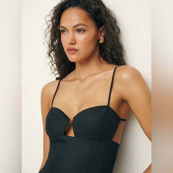 NWT Reformation Malibu Linen Bustier Open Tie Back Slit Maxi Dress - Picture 3 of 15